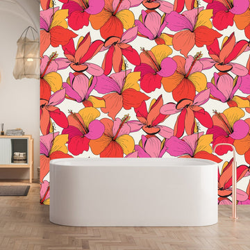 Hibiscus Hottie Removable Bathroom Wallpaper
