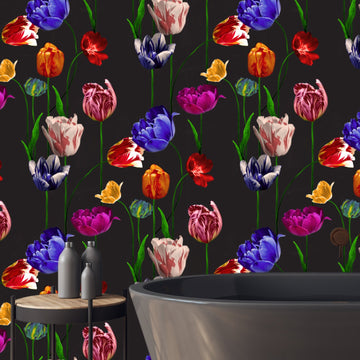 Blooming Tulips Removable Bathroom Wallpaper