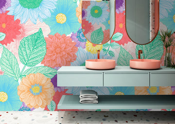 Flower Power Removable Bathroom Wallpaper