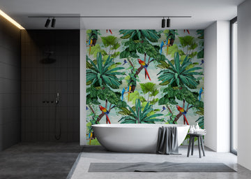 Tropical Macaw Removable Bathroom Wallpaper