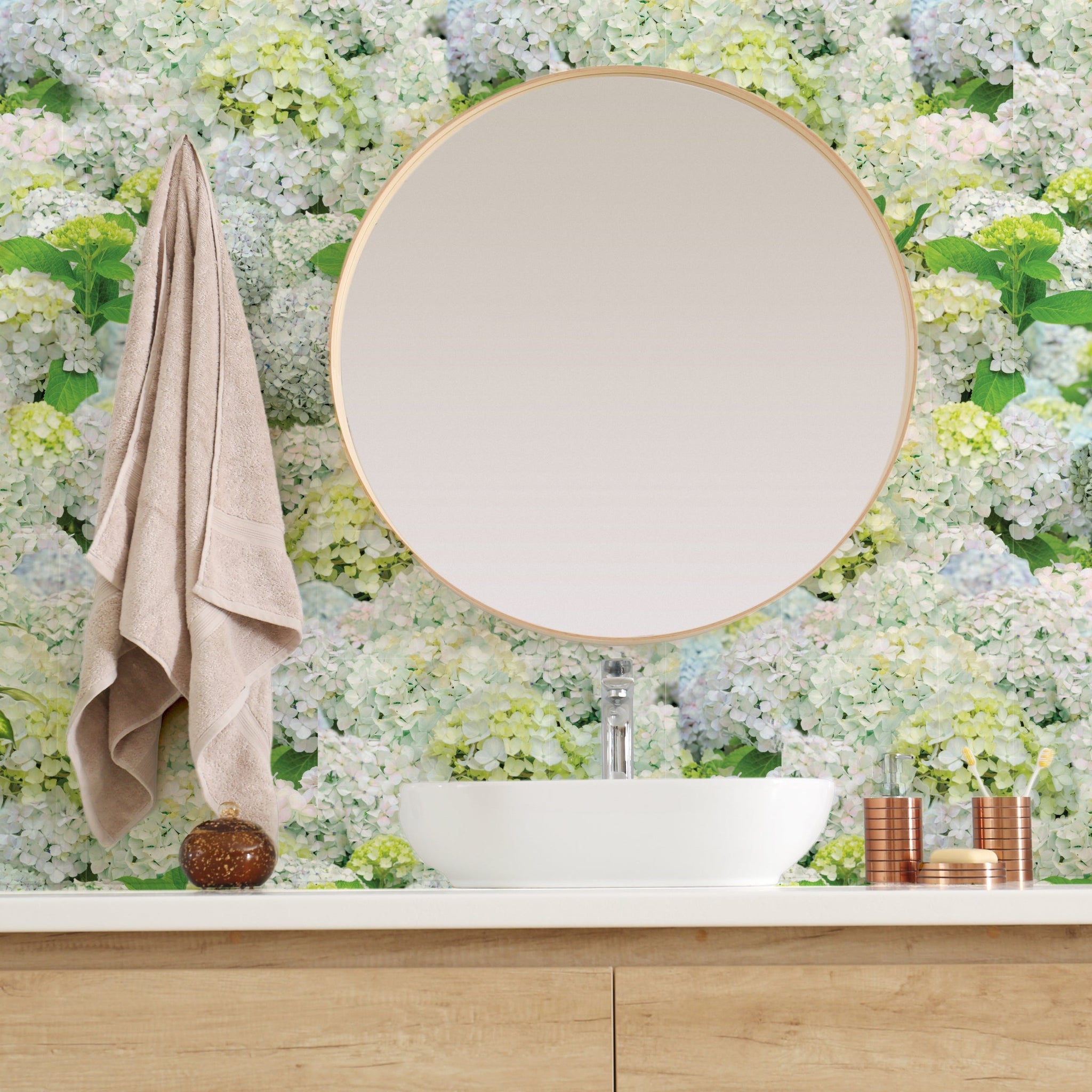 Happy Hydrangeas Removable Bathroom Wallpaper